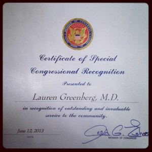 congressional letter of recognition for dr lauren greenberg